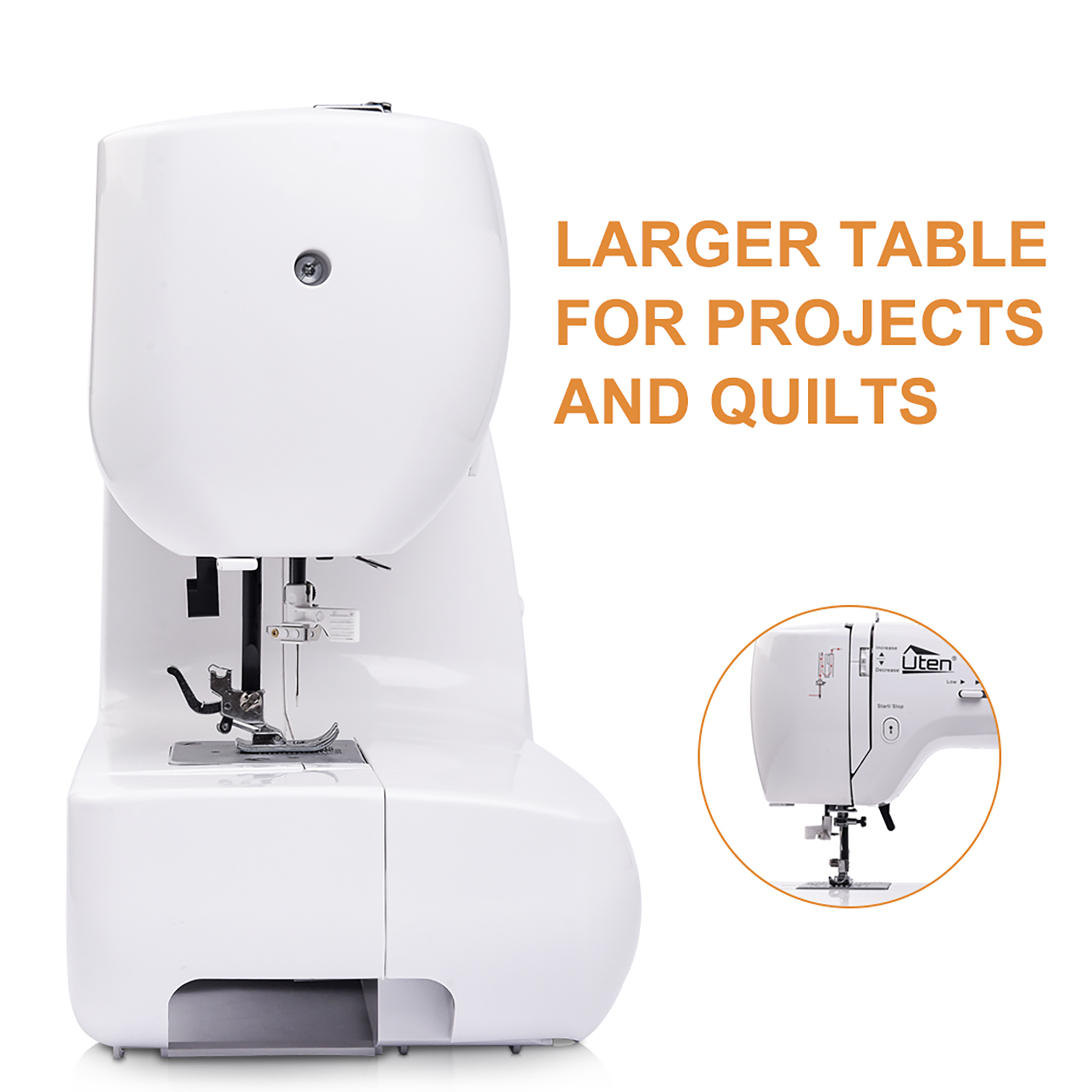 Uten Portable Sewing Machine Computerized Embroidery Sewing Machine with 200 Unique Built-In Stitch and 8 Buttonholes, White